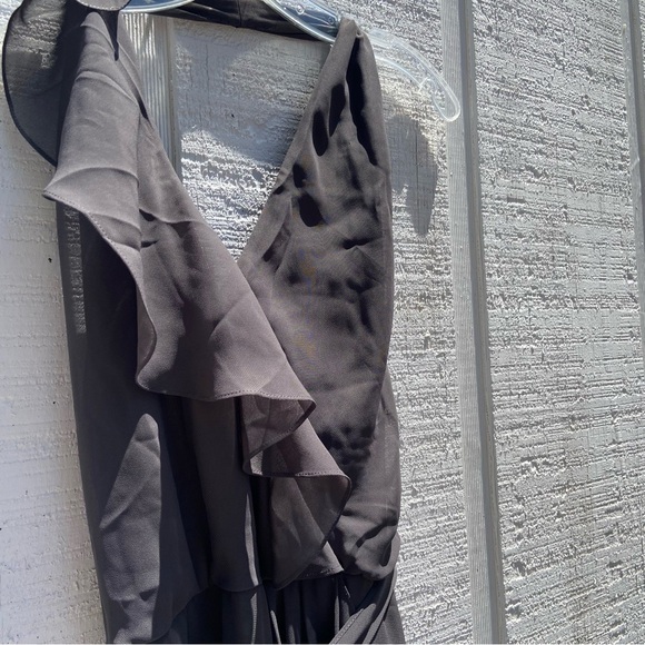 Amsale Nouvelle Erica Ruffle Chiffon Halter Neck Wrap Gown Maxi Grey Medium - Picture 8 of 14